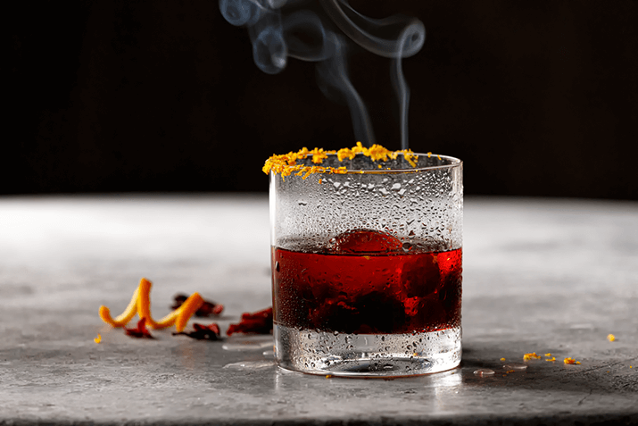 Cherry and Hibiscus Old Fashioned Mocktail Recipe Image