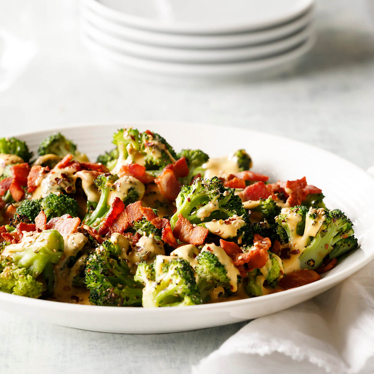 Charred Broccoli with Sriracha Cheese Dipping Sauce Recipe