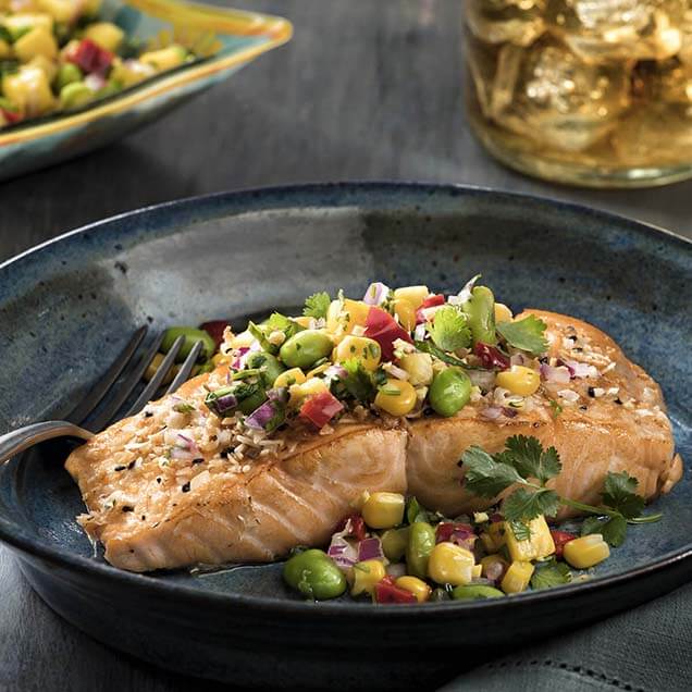 Edamame-Mango Salsa on Salmon Recipe