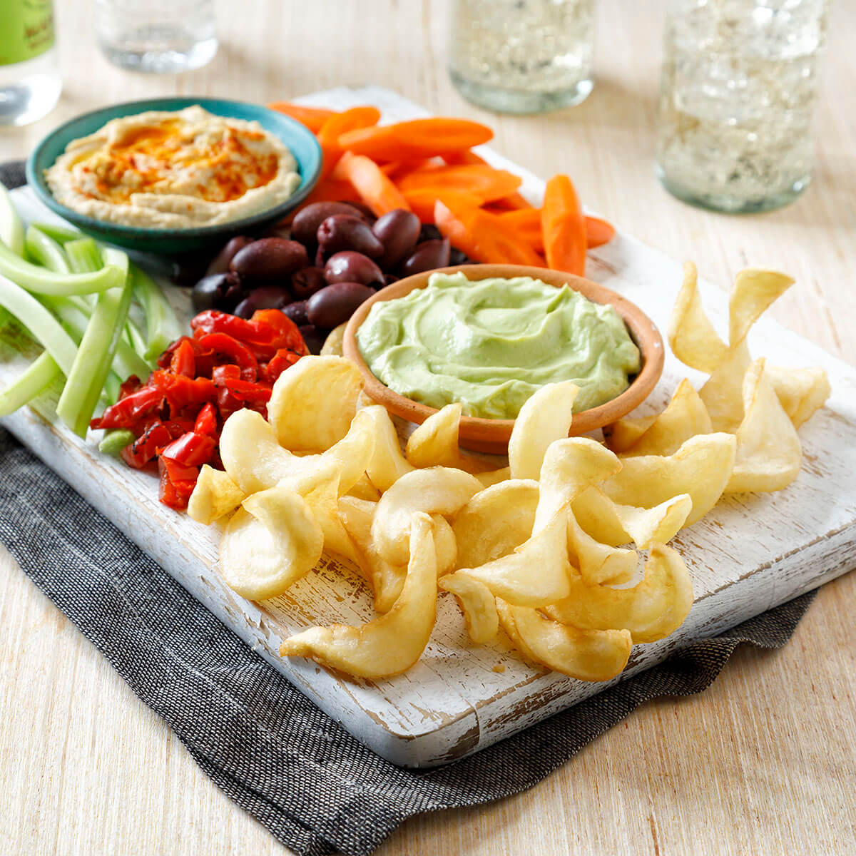 Mezze Fries Platter with Hummus and Avocado Labneh Recipe