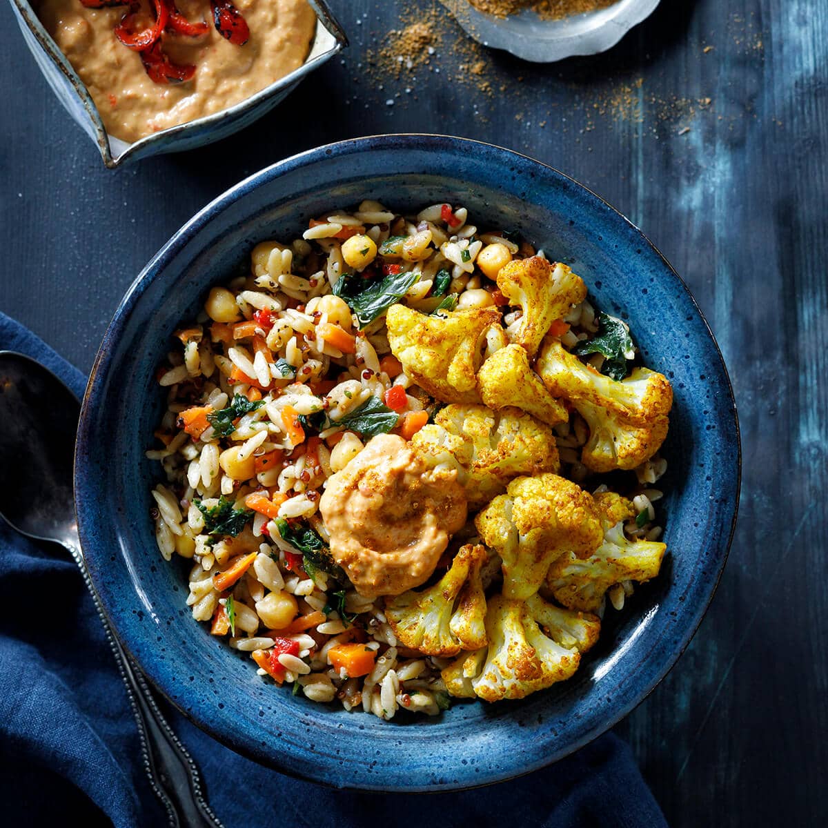 Multi-Grain Orzo, Chickpea, Kale & Roasted Cauliflower Bowl Recipe