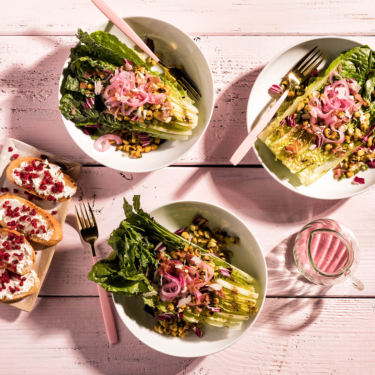 Pink Grilled Caesar Salad with Prickly Pear Dressing Recipe