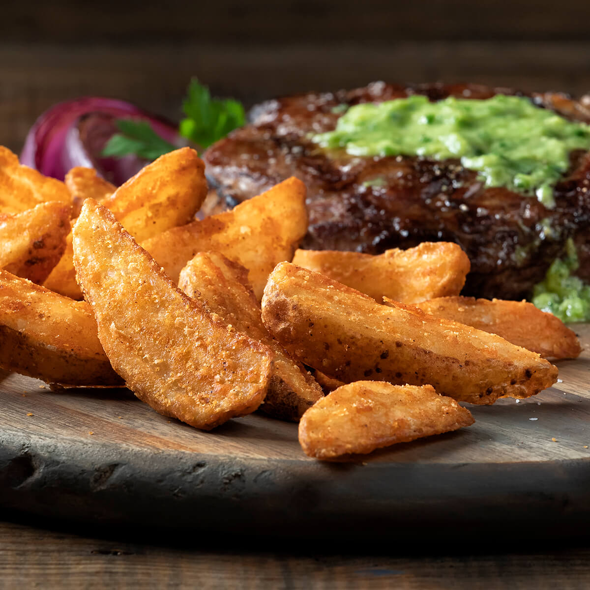 Steak and Wedge Fries with Avocado Maitre D' Butter Recipe