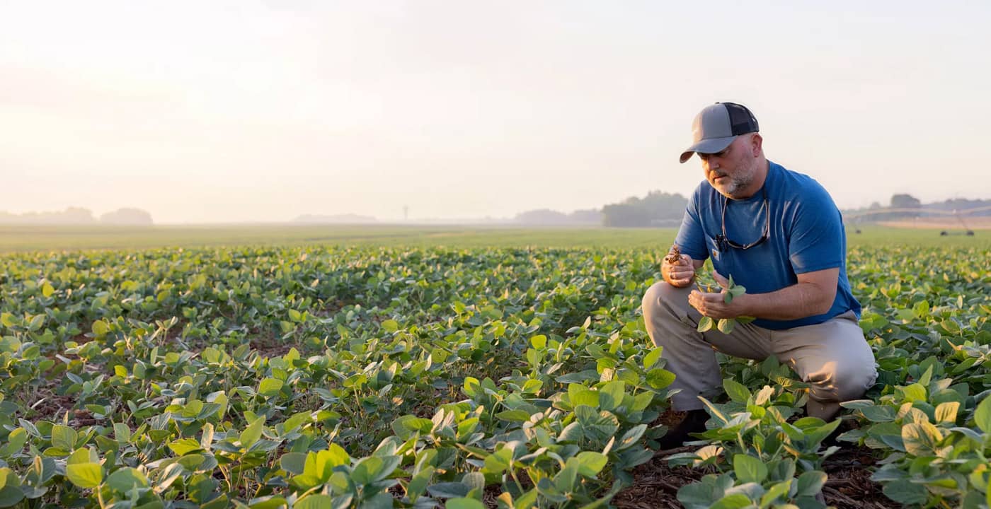 Man in Soybean Field in Alabama