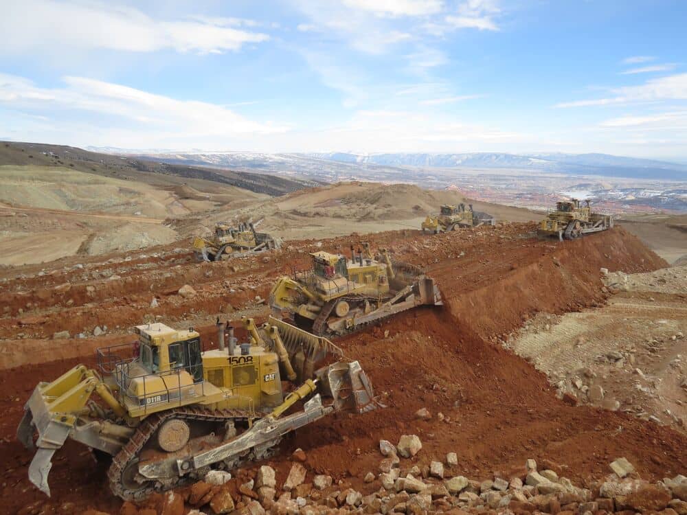 Dozers on red soil at Simplot Vernal Mine in Utah