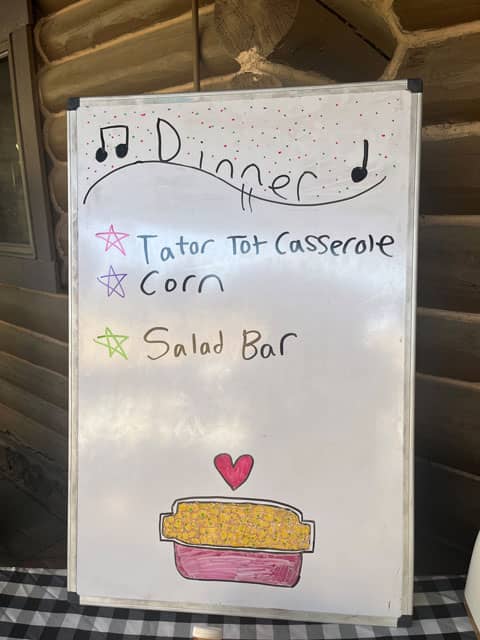 Camp Rainbow Gold Menu board
