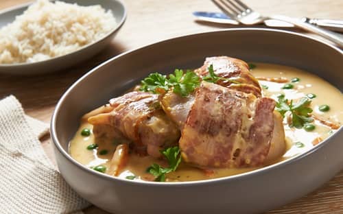 Honey Mustard Chicken with Bacon and Peas