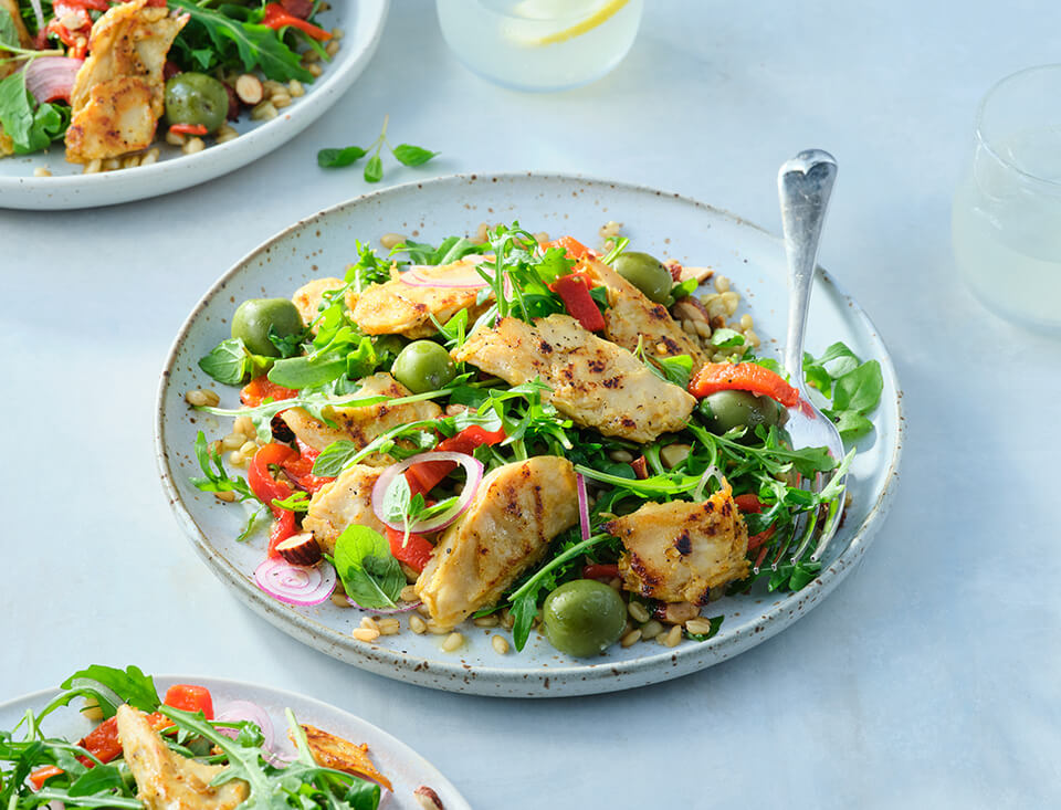 plant based chicken freekah salad
