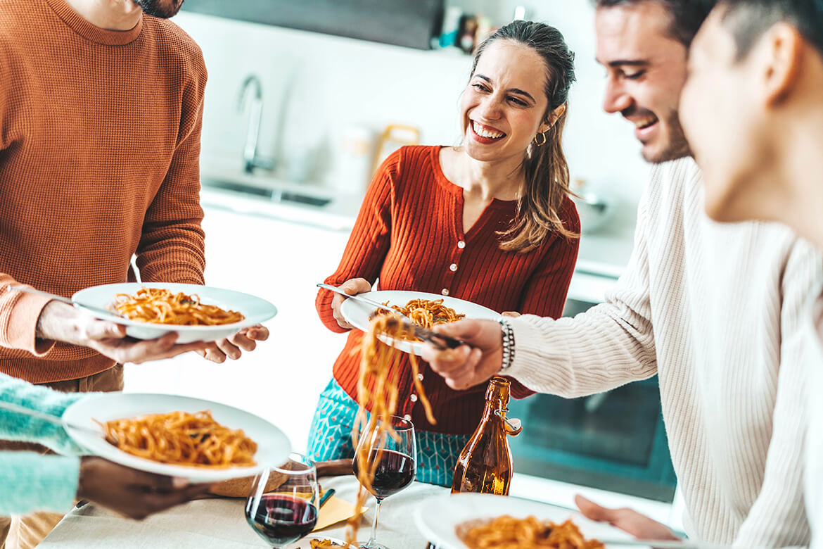 People looking at food 