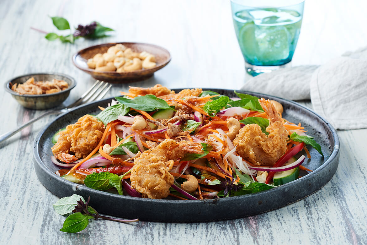 Salt and Pepper Prawns with Asian Salad
